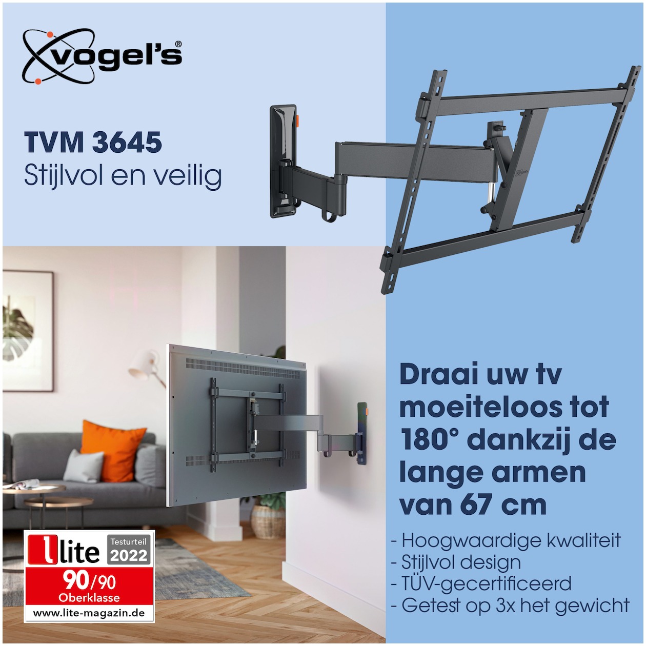Vogels Vogel'S TVM 3645 Draaibare tv-beugel TV beugel Zwart, foto 2