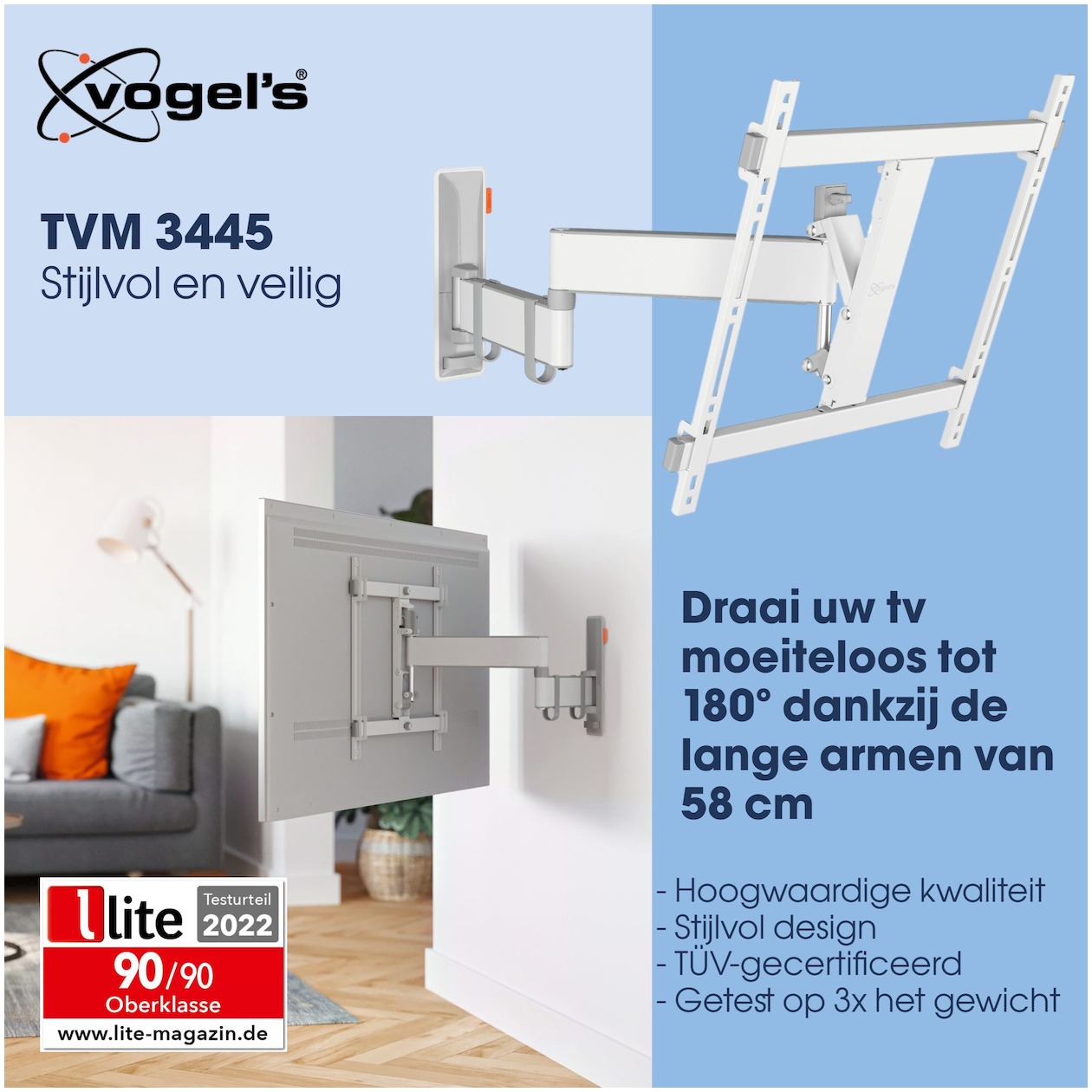Vogels Vogel'S TVM 3445 Draaibare tv-beugel TV beugel Wit, foto 2