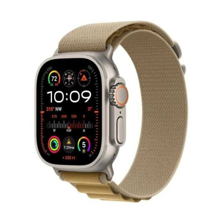 Apple Watch Ultra 2 GPS + Cellular 49mm Titanium Case met Tan Alpine Loop - Large Smartwatch Beige afbeelding