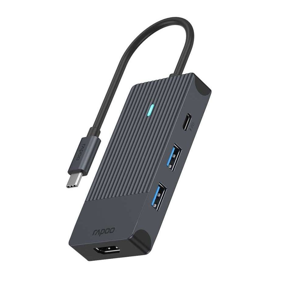 Rapoo UCM-2001 USB-C Adapter 4-in-1 USB Hub Zwart afbeelding