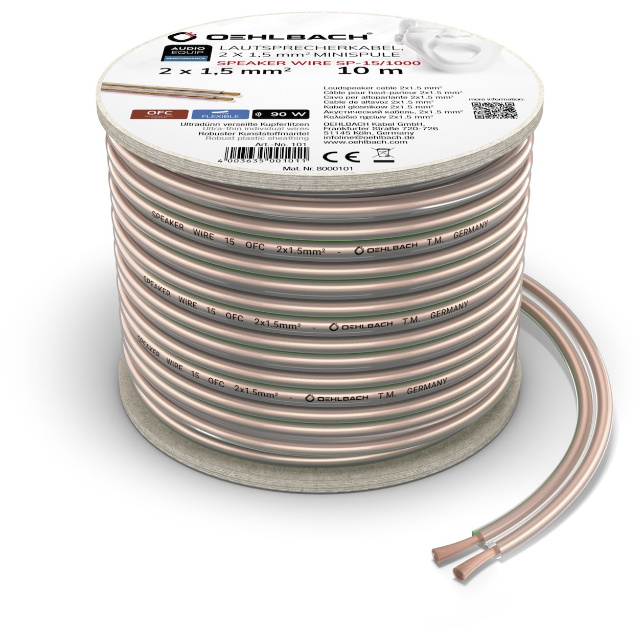 Oehlbach Luidsprekerkabel 2 x 1,5 mm², minihaspel 10 m Luidspreker kabel Transparant afbeelding
