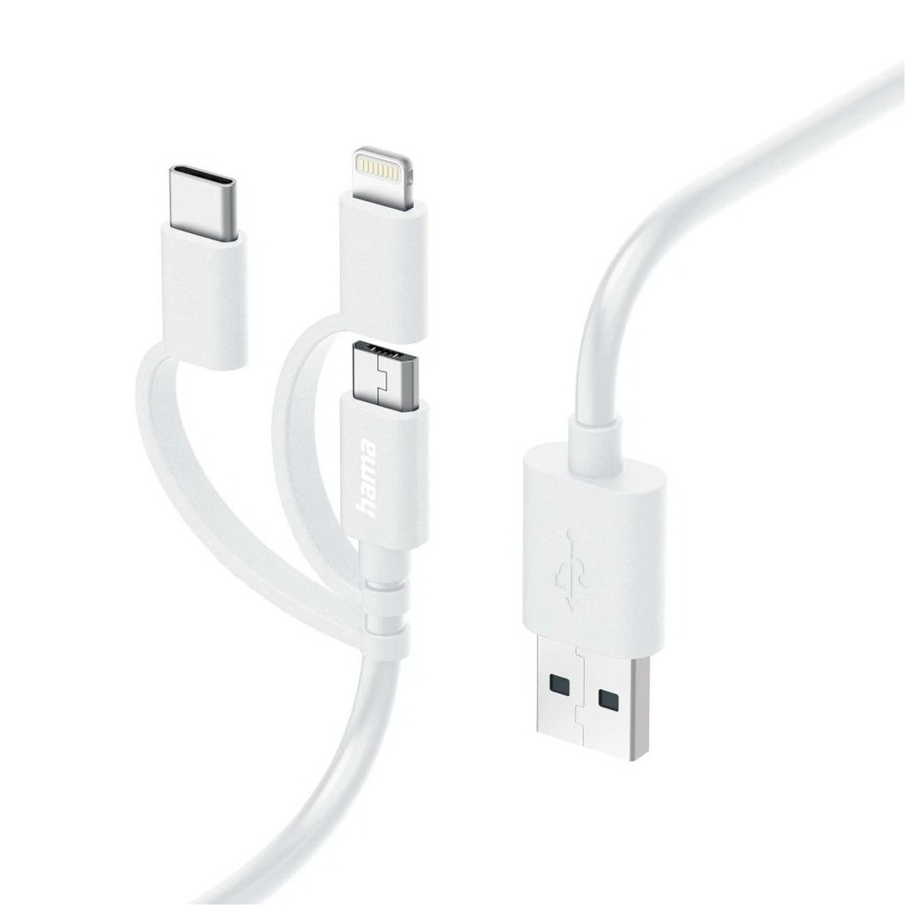 Hama Laad/synchrokabel 3 in 1 met micro USB/USB type-C/lightning 1m Oplader Wit afbeelding