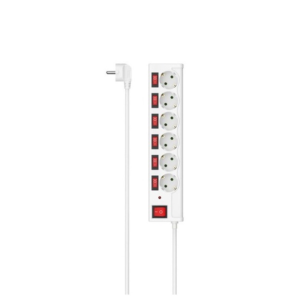 Hama Stekkerdoos, 6-voudig, overspanningsbev., ind. schakelbaar, 1,4m Desktop accessoire Wit afbeelding