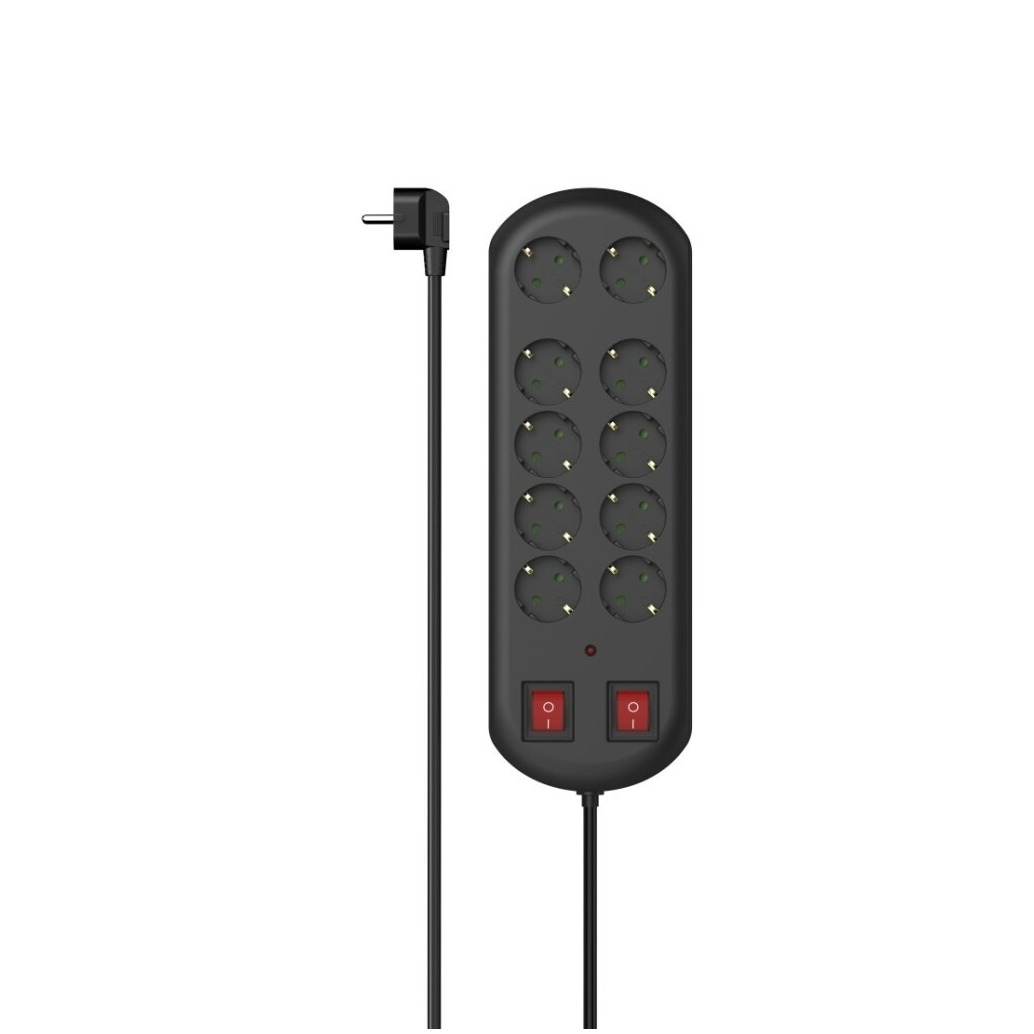 Hama Stekkerdoos, 10-voudig, overspanningsbev., twee schakelaars, 2 m Desktop accessoire Zwart afbeelding