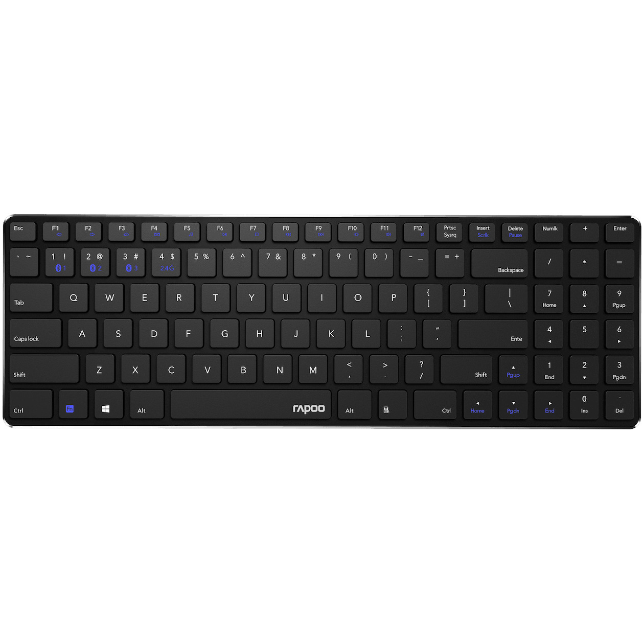 Rapoo Draadloos multimedia toetsenbord Ultra-Slim E9100M QWERTY Toetsenbord Zwart afbeelding