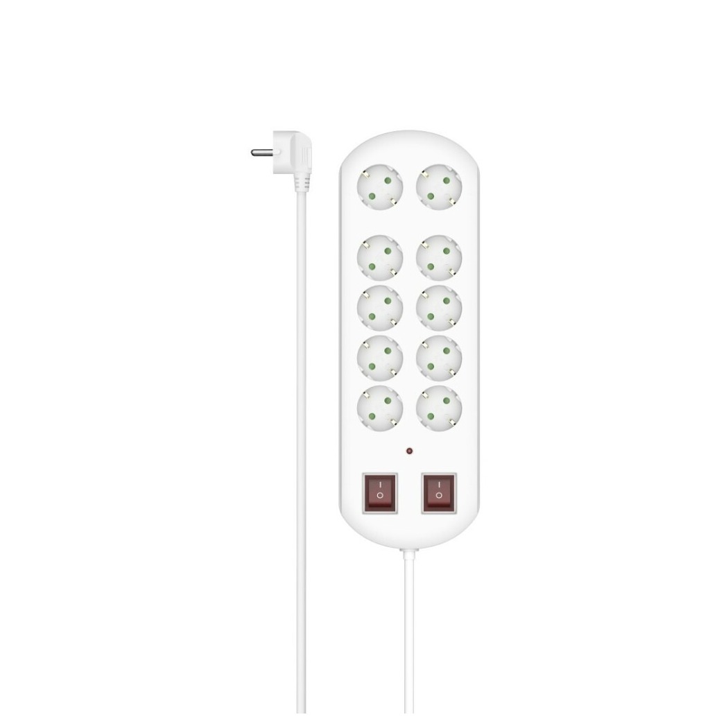 Hama Stekkerdoos, 10-voudig, overspanningsbev., twee schakelaars, 2 m Kabel Wit afbeelding