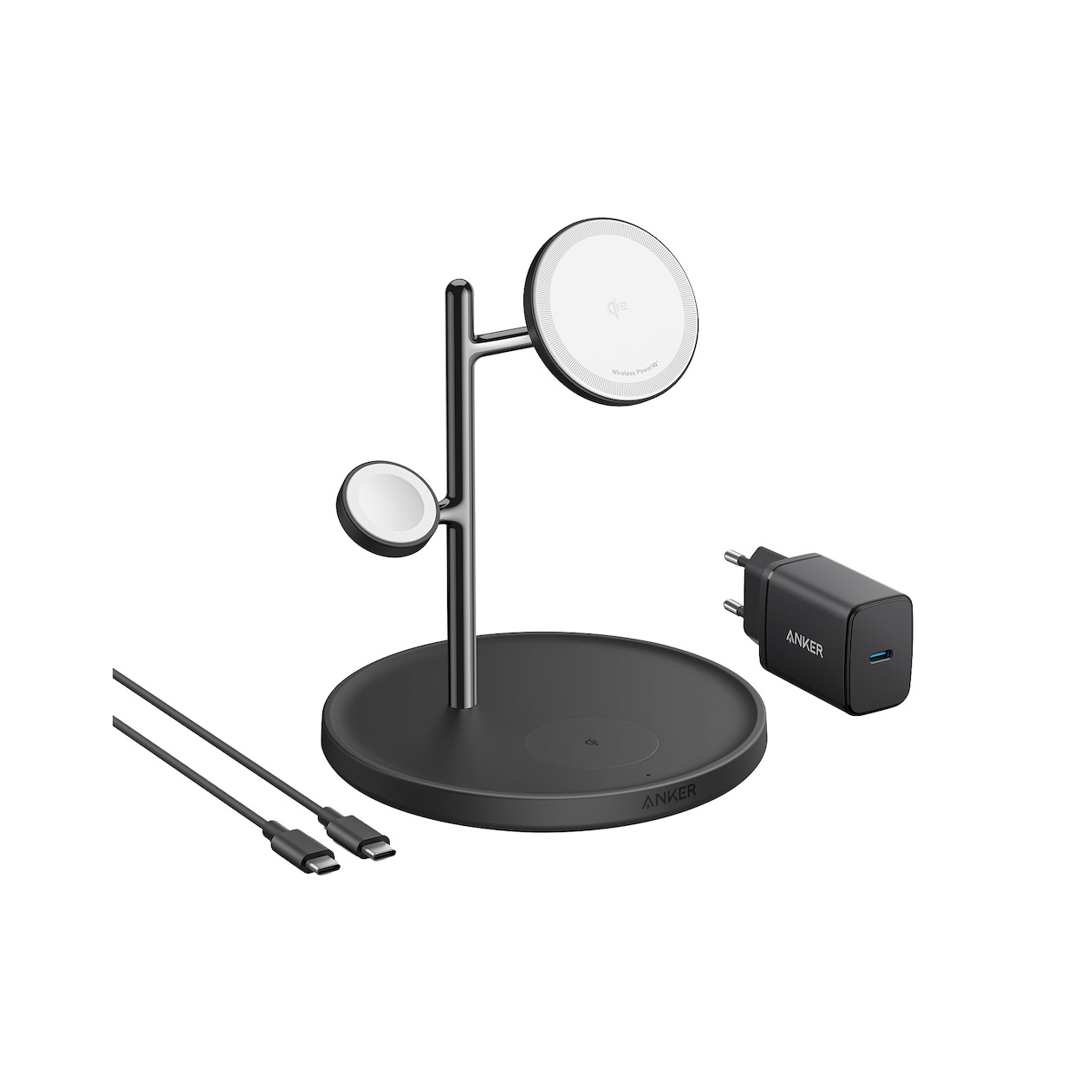 Anker MagGo Magnetic Wireless Charger 15W 3-in-1 Stand EU Plug Oplader Zwart afbeelding