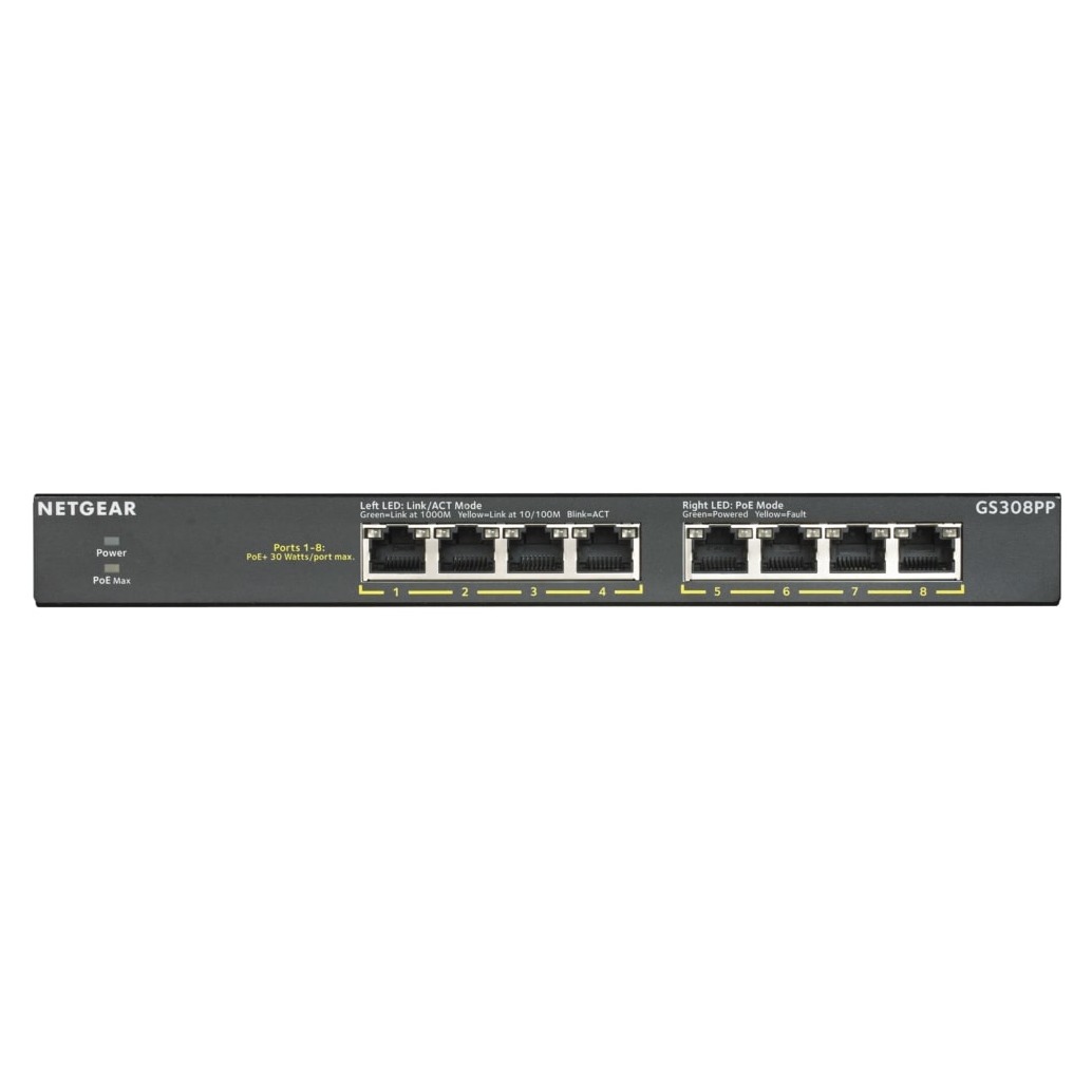 Netgear GS308PP-100EUS Switch Zwart afbeelding