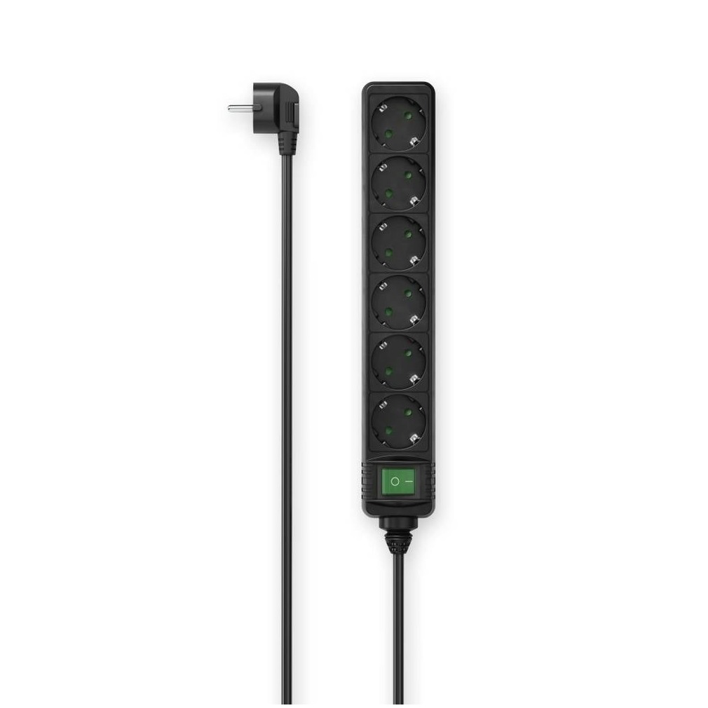 Hama Stekkerdoos, 6-voudig, schakelaar, 1,4 m Kabel Zwart afbeelding