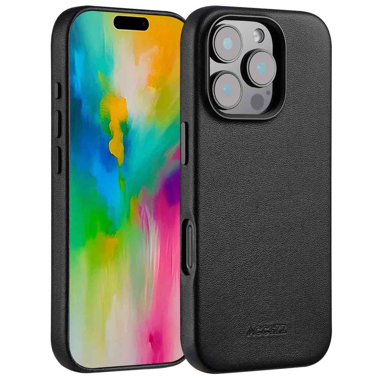 Accezz MagSafe Leather Backcover voor iPhone 16 Pro Telefoonhoesje Zwart afbeelding