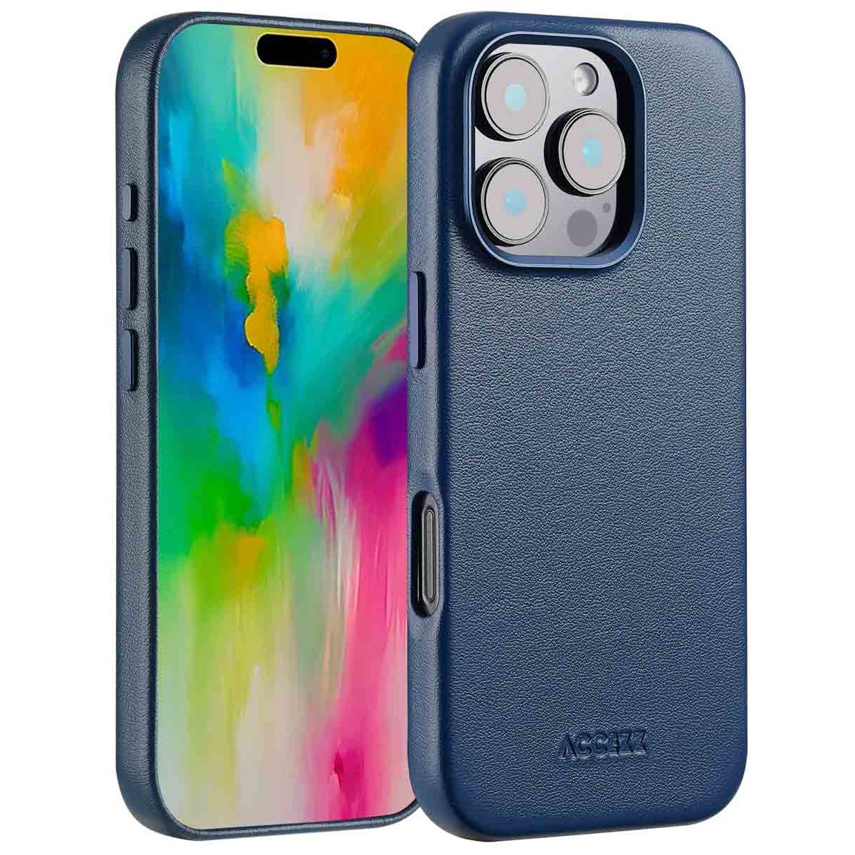 Accezz MagSafe Leather Backcover voor iPhone 16 Pro Telefoonhoesje Blauw afbeelding