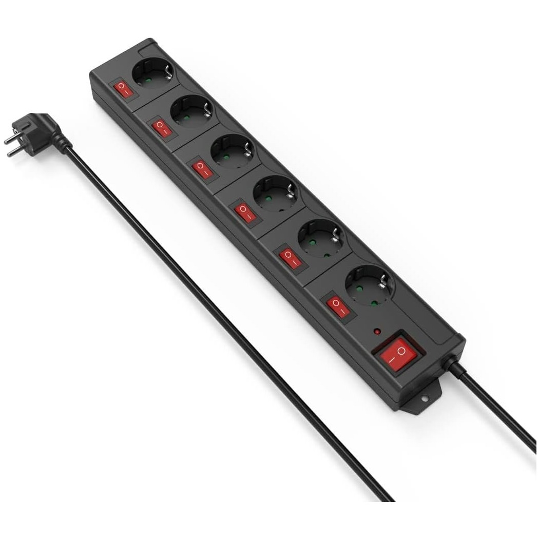 Hama Stekkerdoos 6-voudig overspanningsbeveiling indiv. schakelbaar 1,4 m Kabel Zwart afbeelding