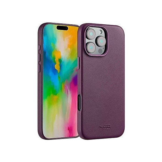 Accezz MagSafe Leather Backcover voor iPhone 16 Pro Max Telefoonhoesje Paars afbeelding