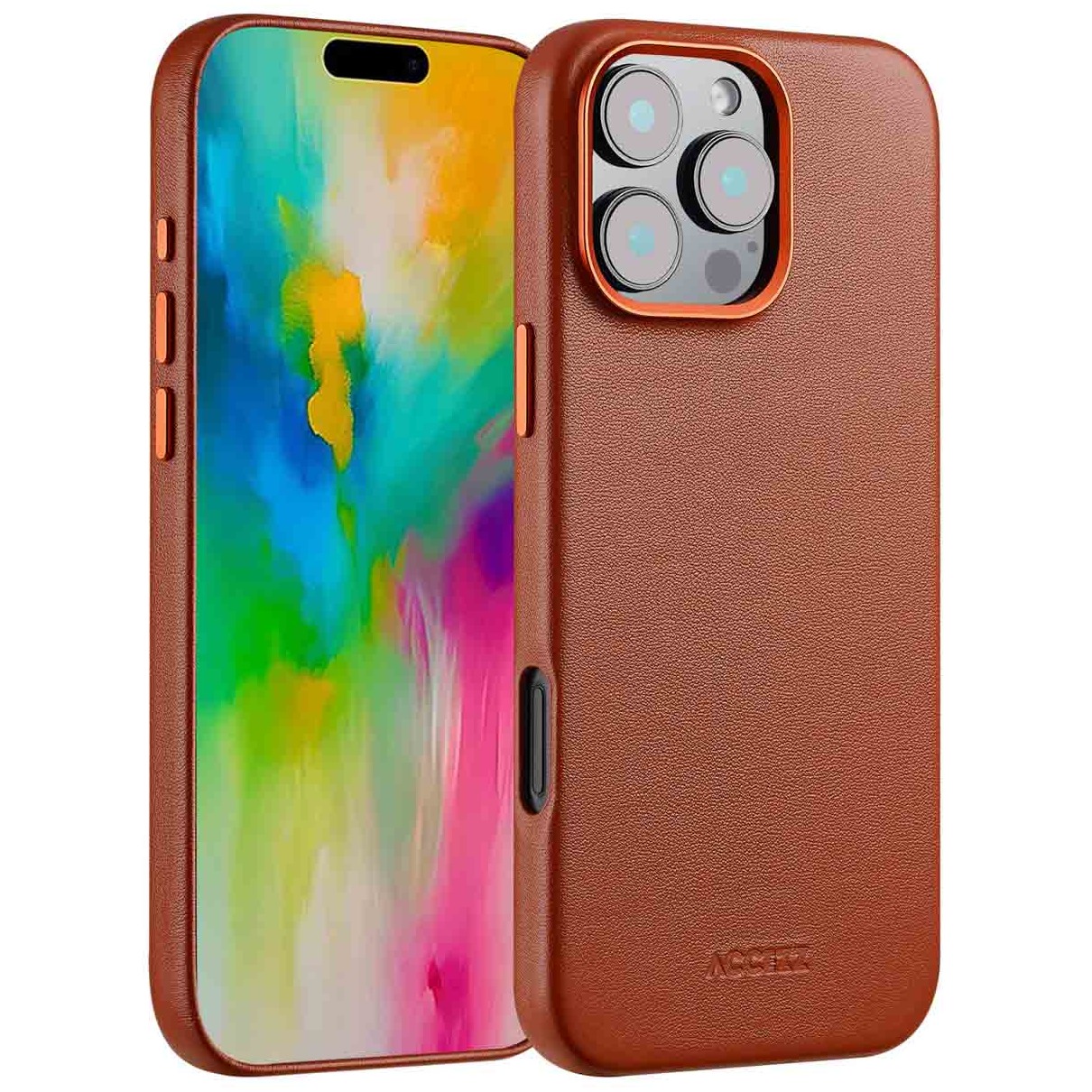 Accezz MagSafe Leather Backcover voor iPhone 16 Pro Max Telefoonhoesje Bruin afbeelding