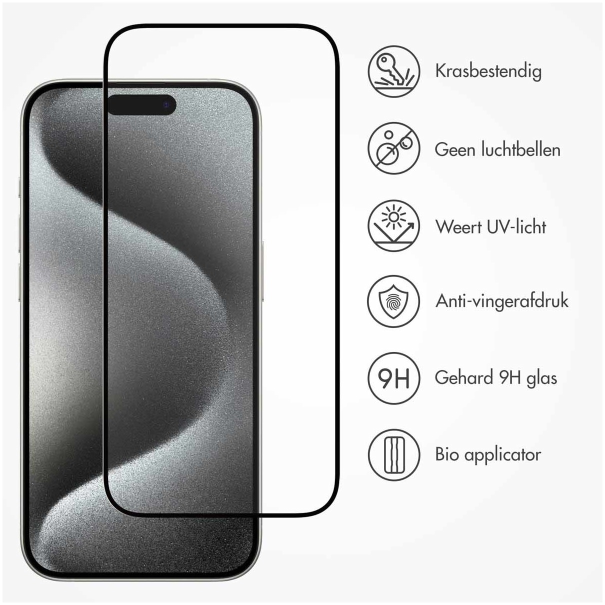Accezz Gehard Glas Full Cover Screenprotector met applicator iPhone 15 Smartphone screenprotector Transparant afbeelding