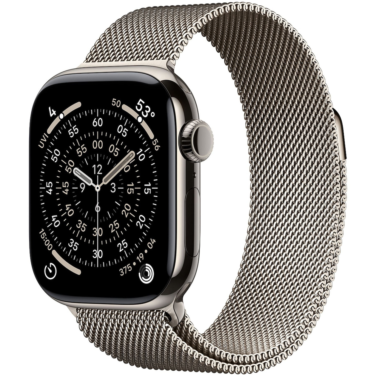 Apple Watch Series 11 GPS + Cellular 42mm Natural Titanium Case met Natural Milanese Loop Smartwatch Grijs