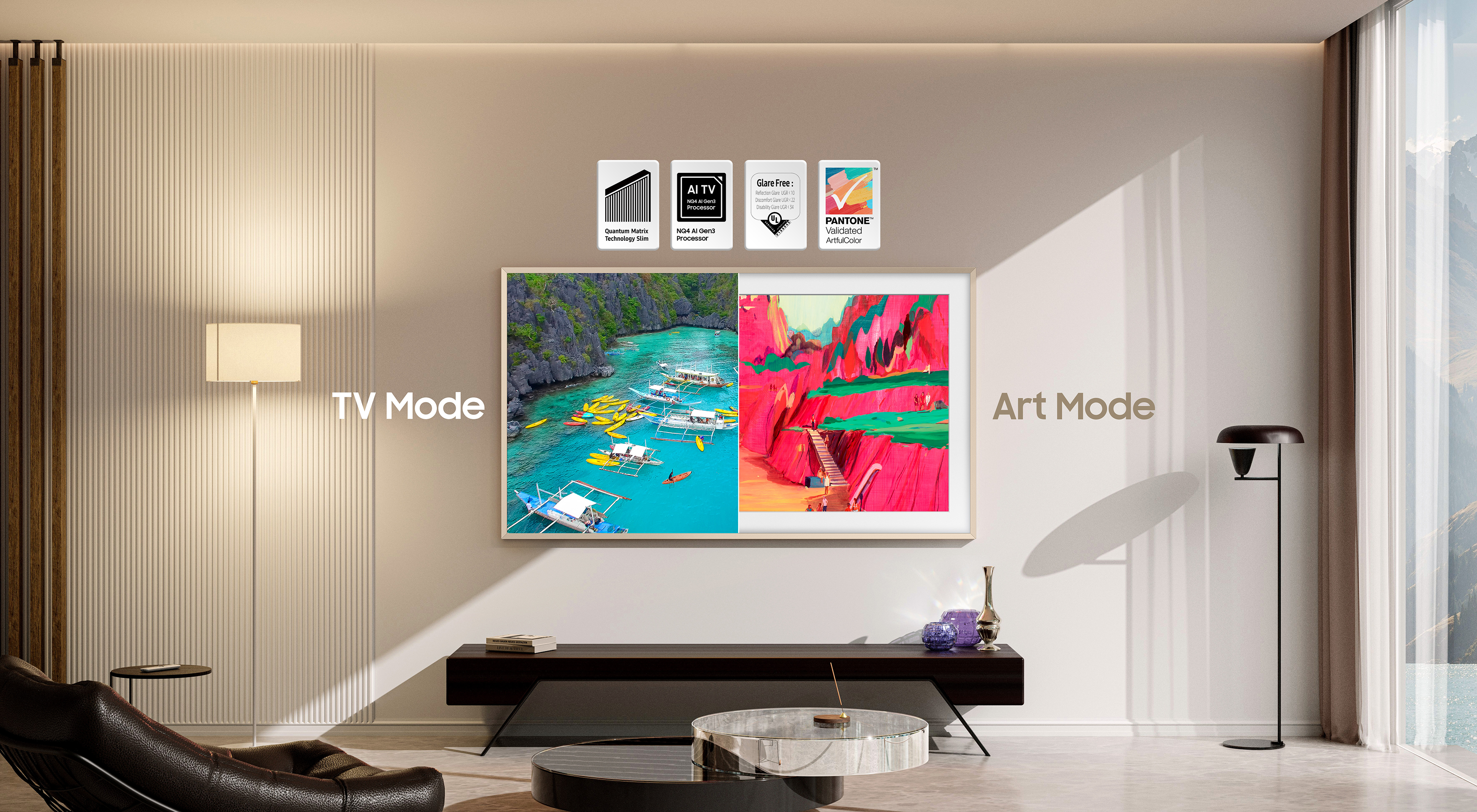 Samsung Frame 2025 toont schilderij in Art Mode.