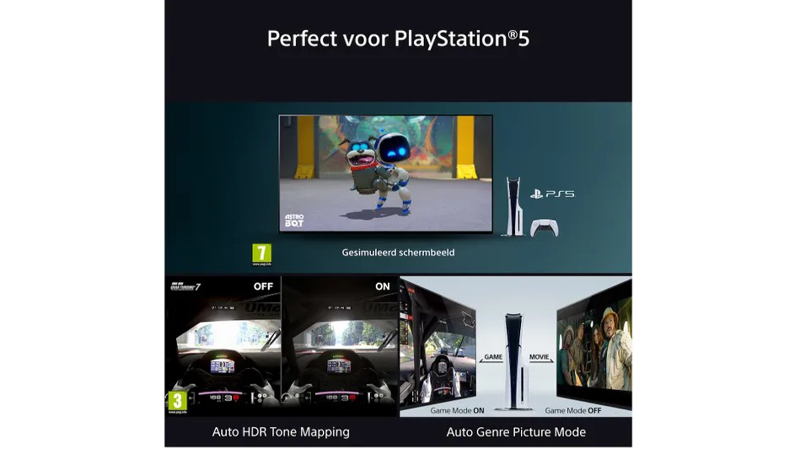 Instellingenmenu van Sony Bravia met PS5-opties