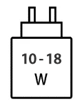 Icoon met minimale (10 watt) en maximale (18 watt) vermogen van de oplader