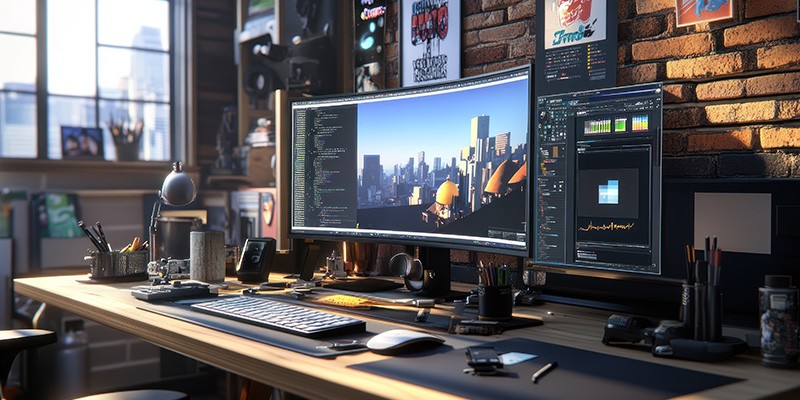 Curved monitor bij werken en studeren