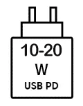 Icoon met minimale (10 watt) en maximale (20 watt) vermogen van de oplader height=