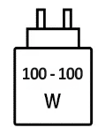 Icoon met minimale (100 watt) en maximale (100 watt) vermogen van de oplader