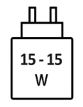 Icoon met minimale (15 watt) en maximale (15 watt) vermogen van de oplader