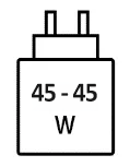 Icoon met minimale (45 watt) en maximale (45 watt) vermogen van de oplader