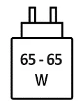 Icoon met minimale (65 watt) en maximale (65 watt) vermogen van de oplader