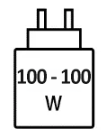 Icoon met minimale (100 watt) en maximale (100 watt) vermogen van de oplader