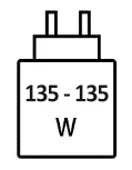 Icoon met minimale (135 watt) en maximale (135 watt) vermogen van de oplader