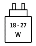Icoon met minimale (18 watt) en maximale (27 watt) vermogen van de oplader