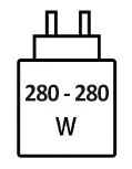 Icoon met minimale (280 watt) en maximale (280 watt) vermogen van de oplader