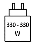 Icoon met minimale (330 watt) en maximale (330 watt) vermogen van de oplader
