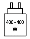 Icoon met minimale (400 watt) en maximale (400 watt) vermogen van de oplader