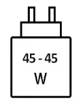 Icoon met minimale (45 watt) en maximale (45 watt) vermogen van de oplader