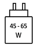 Icoon met minimale (45 watt) en maximale (65 watt) vermogen van de oplader