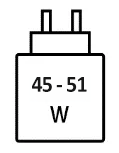 Icoon met minimale (45 watt) en maximale (51,3 watt) vermogen van de oplader