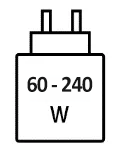 Icoon met minimale (60 watt) en maximale (240 watt) vermogen van de oplader