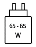 Icoon met minimale (65 watt) en maximale (65 watt) vermogen van de oplader