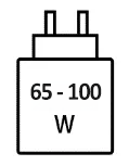 Icoon met minimale (65 watt) en maximale (100 watt) vermogen van de oplader