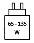 Icoon met minimale (65 watt) en maximale (135 watt) vermogen van de oplader