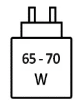Icoon met minimale (65 watt) en maximale (70 watt) vermogen van de oplader