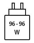 Icoon met minimale (96 watt) en maximale (96 watt) vermogen van de oplader