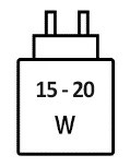 Icoon met minimale (15 watt) en maximale (20 watt) vermogen van de oplader
