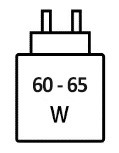 Icoon met minimale (60 watt) en maximale (65 watt) vermogen van de oplader