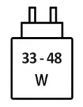 Icoon met minimale (33 watt) en maximale (48 watt) vermogen van de oplader